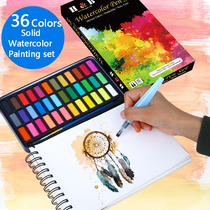 36 색 수채화 물감 세트 학교 예술가 전문 미술 용품에 대한 그리기 브러시와 휴대용 구 아슈 페인트 상자
